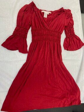 Max Studio Red Ruffle 3/4 Sleeve Short Maxi Dress XS
